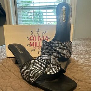 Olivia Miller black low heel - 2 inch -sandal with white rhinestones